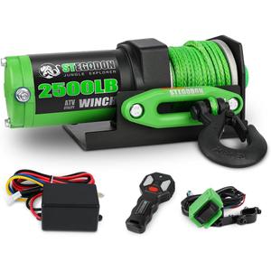 2500 lb. ATV/UTV Electric Winch, 12V Waterproof Synthetic Rope Winch,Electric Winch with Wired Remote and Wireless Remote for ATV UTV Towing,Boat,Off-Road