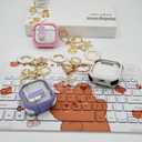 Cases for Cute Airpods 4 Case Cover Women, Clear Airpod 4 Case Lock iPods 4 Cases Hard Protective Air Pods iPods 4th Generation Cas with Bling Keychain for Apple Airpods 4 Gen 2024-Purpl