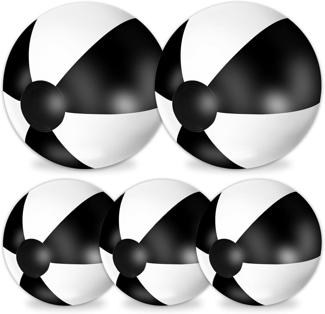 Whaline 5Pcs Inflatable Beach Ball 24 & 16 Inch Round Pool PVC Balls Cute Game Toys (Black)