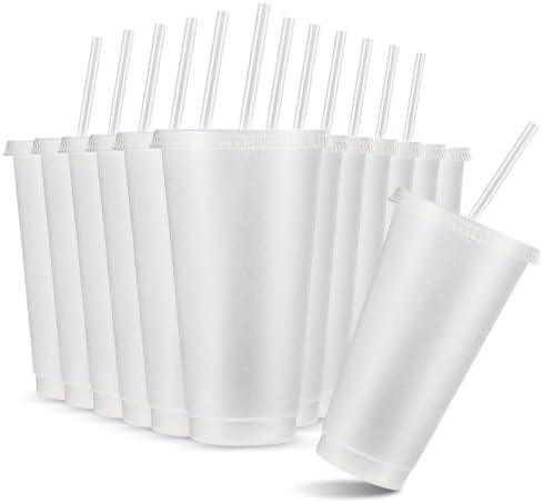 Amyhill 12 Pcs Reusable Glitter Cups with Lids and Straws 24 oz Plastic Tumbler Iced Coffee Cup Travel Mug Party Cups for Smoothie Juice Birthday Sleepover Party Supplies for Girls(Clear)