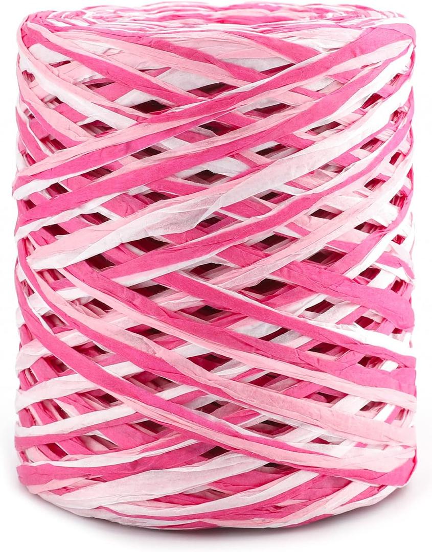 G2PLUS Colored 525 Feet Raffia Paper Ribbon, Colored Packing Paper String, Pink Raffia Ribbon for Gift Wrapping, DIY Decoration, Mother's Day and Valentine's Day