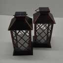 Outdoor Solar Lanterns, Waterproof Hanging Lantern with LED Flickering Flameless Candle, 13'' Bronze Outdoor Solar Powered Lantern Decor for Porch Patio Garden Balcony Pathway, 2 Pack