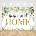 Ticuenicoa 7x5ft Housewarming Backdrop Green Leaves Background for New House Party Decorations Gold Housewarming Photography Home Sweet Home Banner Background Photo Booth Wedding Cake Table Supplies
