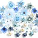 YYHUAWU Fake Flower Heads Mini Blue Artificial Flower Faux Dahlia Rose Flowers Multicolor Silk Daisy Flower Heads for Craft Garland Wedding Bridal Baby Shower Home Party Decoration DIY Cake Decor