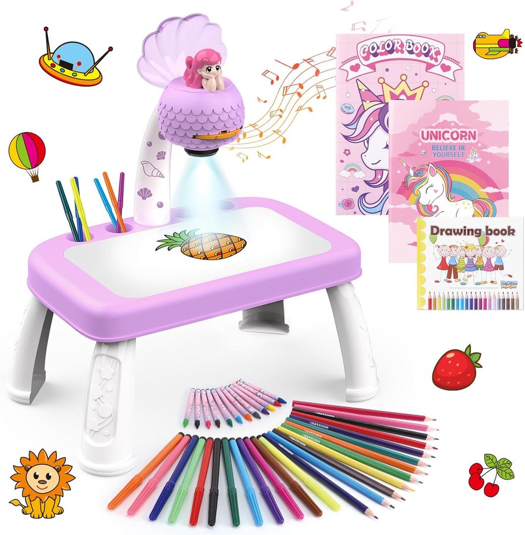 Hoarosall Drawing Projector for Kids, Drawing Board Pad, Color Pens, Pencils, Crayons, Scrapbook etc,Tracing Projector, Ideal Toy for 3+ Year Old Girls (Mermaid Kit)