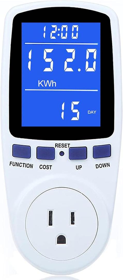 Upgraded Watt Power Meter Plug Home Electrical Usage Monitor Consumption, Energy Voltage Amps Kill Tester with Backlight, Overload Protection, 7 Modes Display (1 Pack, White)