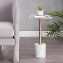 Small Clear Acrylic End Table, Marble Base Gold Leg Modern Nightstand, 12D x 12W x 21H in