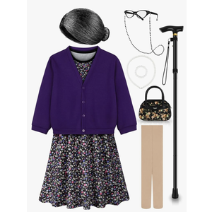 Old Lady Costume for Kids 100 Days of School Costume for Girls 100th Day of School Granny Old Lady Dress Up Accessory