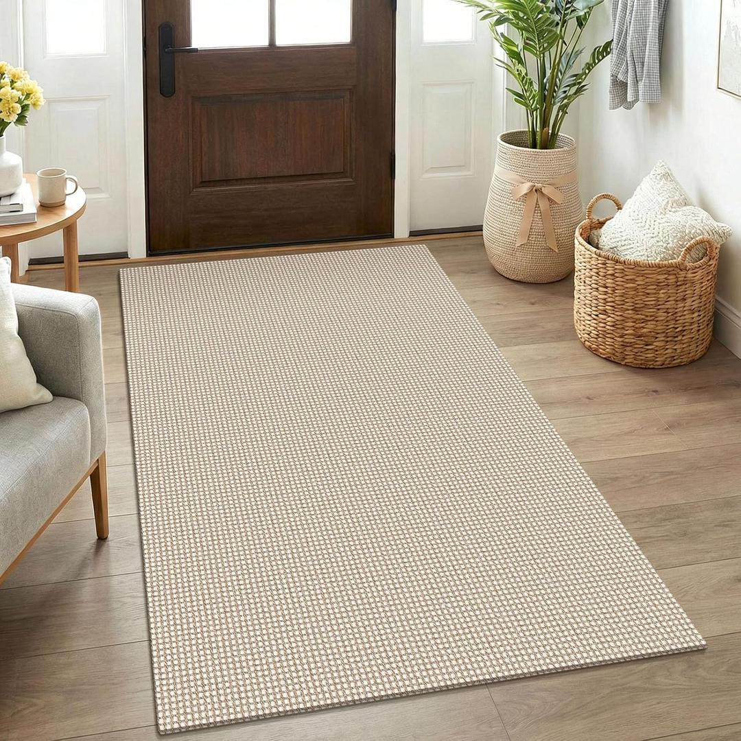 KOZYFLY Rugs for Entryway 3x5 ft Washable Area Rug Non Slip Rubber Backed Entry Rug Woven Indoor Door Mat Cotton Kitchen Rugs Floor Carpet for Entryway, Foyer, Backdoor, Ivory/Khaki