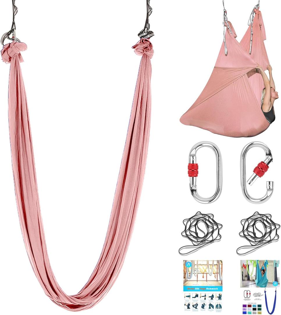 5.5 Yards Aerial Silk Swing Outdoor Hammock Aerial Yoga Swing For Adults, Aerial Yoga Hammocks for outside (Pink)