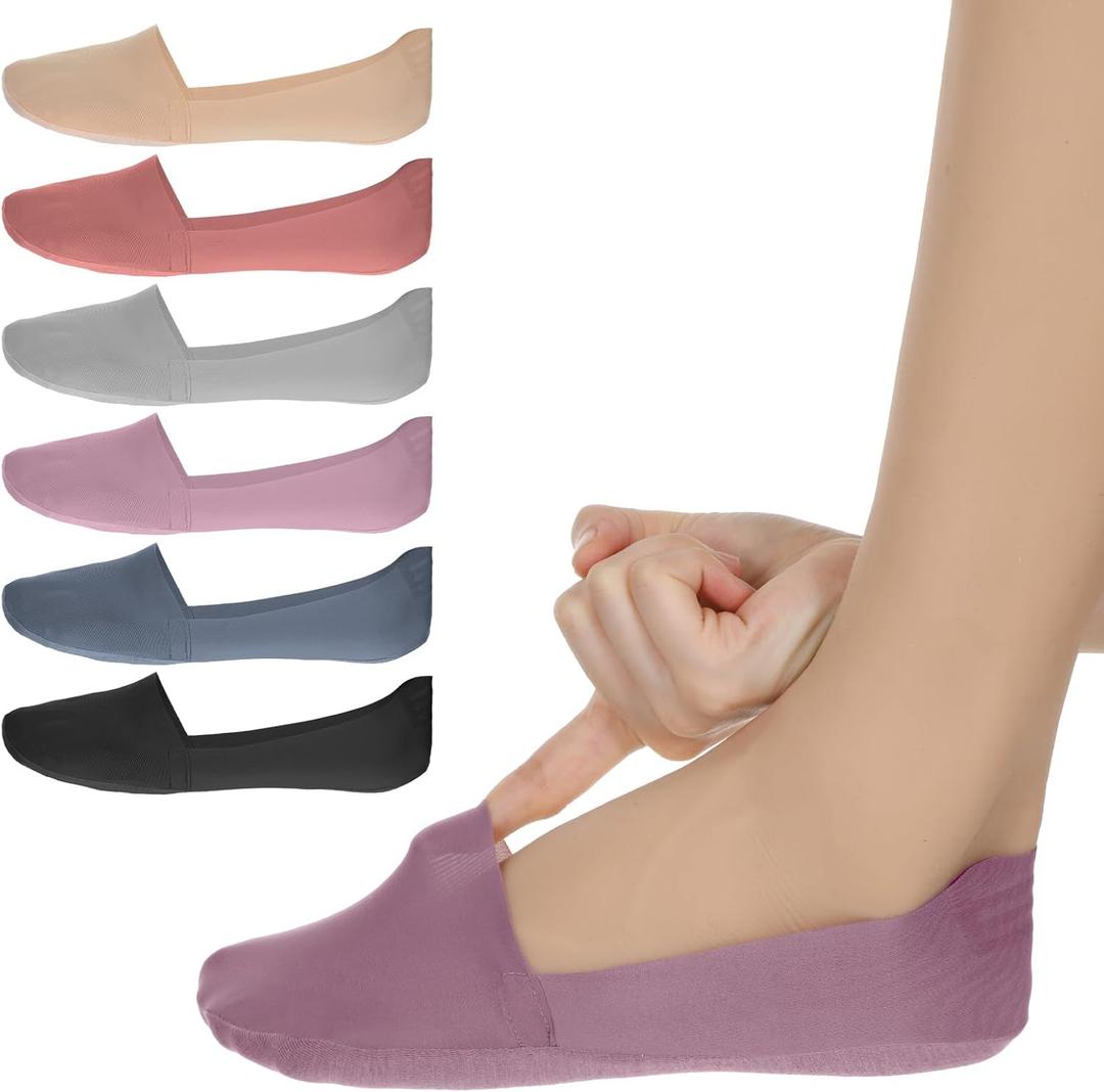 6 Pairs No Show Socks for Women, Invisible Non-Slip Footies in 6 Colors, Low Cut Socks for Unisex, Thin Silky Liner Socksfor Flats, Loafers & Sneakers