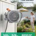 Retractable Garden Hose Reel 5/8"x100ft, 3-Ply Reinforced water hose reel, Any Length Lock, Heavy-Duty Rust Prevention Metal Mount, Brass Fitting, 9 Spray Nozzle for Lawn & Gardening