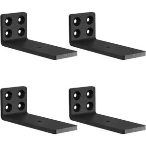 MLOQI 4 Pack Floating Shelf Bracket Heavy Duty, Hidden Shelf Brackets 5mm Thick L Brackets for Shelves up to 50 KG (Black 12.7cm)