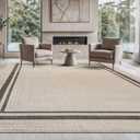Beverly Rug Easy Jute Bordered Rug 10x14 Washable Large Indoor Outdoor Area Rugs for Living Dining Room Patio Office Stain Resistant Non Shedding Casual Indoor Outside Carpet 10 x 14 Off-White
