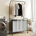ROMOON Rolling Laundry Basket Organizer with Hanging Clothes Rack: 4 Section Laundry Hamper Sorter with Hanging Bar and Heavy-duty Lockable Wheels - Clothes Rack with Laundry baskets, 2025 Upgrade