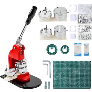 Button Maker Machine Multiple Sizes - Button Pin Maker 2.25 in+3 in, Interchangeable Button-models Badge Button Press Machine with 200 Sets Button Maker Supplies & Circle Cutter & Cutting Mat