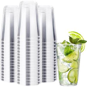 100 Count 12 oz Clear Plastic Cups, Plastic Drinking Cup for Party, Heavy-duty Party Glasses, Disposable Clear Cups for Water, Juice, Soda, Ice Coffee
