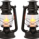 2-Pack Vintage LED Lanterns with Moving Flame Flickering- 9.5" Decorative Flameless Battery Operated Lamps with Timer for Outdoor Garden, Patio & Indoor Decor - Bronze