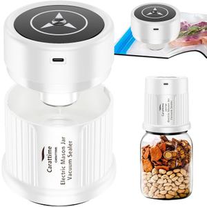 Electric Mason Jar Vacuum Sealer Kit Auto Stop Fully Automatic Fits Wide and Regular Mouth 3 IN 1 Design For Canning Jar And Sous Vide Bags (White)