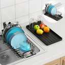 ANTOPY Sink Dish Drying Rack - Expandable Small Dish Rack Over Sinks with Silicone Drying Tray, Dish Drainer for Kitchen Counter with Cutlery Holder, Drying Rack Fit for 14-19 Kitchen Sink, Black