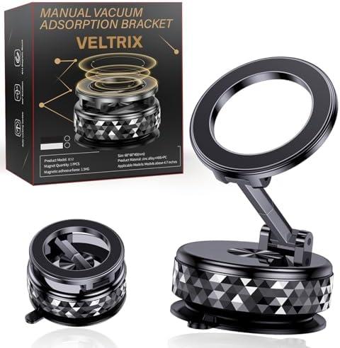 Veltrix Magno Grip Pro Phone Mount 360-Degree Adjustable Magnetic Holder, Foldable Vacuum Magnetic Phone Holder for Car/Gym/Mirror/Smooth Surface，Alloy Material,Black