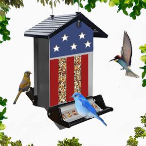 Squirrel Proof Bird Feeder, Hanging Bird Seed Feeders for Outdoors, 5LBS Large Capacity Metal Weight-Activated Perches Wild Birdfeeder for Blue Jay, Cardinal, Outside (Gray)