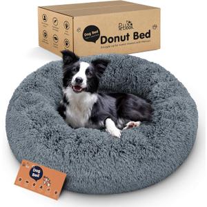 Donut Dog Bed - Premium Comfort for Anxiety Relief - Fluffy & Calming Design with Ultra-Plush Support | Cozy Round Dog Bed with Super Soft Circle Style (Dark Grey, Large)