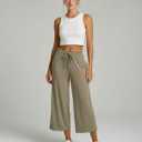 Real Essentials 3 Pack: Women's Ultra-Soft Wide Leg Loose Capri Open Bottom Pants - Yoga Lounge Pockets (Gray), Large