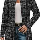 Womens Tweed Blazers Open Front Stand Collar Long Cardigan Elegant Casual Jacket Plaid Formal Work Suits Fall Outfits, S