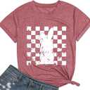 Easter Bunny Shirt for Women - Cute Graphic Tee with Bunny Easter Eggs, Funny Casual T-Shirt for Spring Tops (Pink, XL)