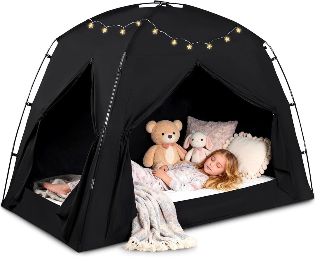Bed Tents for Kids and Adults, Portable 100% Breathable and 93% Blackout Dream Play Tent, 3 Doors Big Privacy Space Sleeping Canopy for Floor or Twin Full Queen Sizes Bed