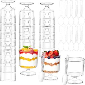 120 Pcs 5 OZ Dessert Cups with Spoons - Mini Clear Plastic Dessert Parfait Cups - Round Serving Goblet Cup for Party Fruit Pudding Mousse Yogurt Ice Cream Appetizer