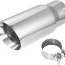 304 Stainless Steel Car Exhaust Tip, 4" Inlet, 5" Outlet, 12" Overall Length, Polished Dual-Layer Slant Cut Design, Clamp-On for 4-Inch Outside Diameter Tailpipe