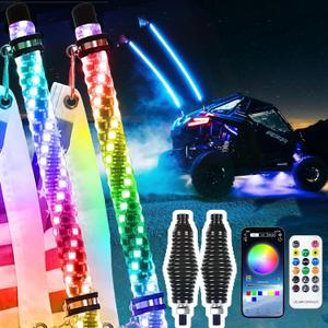2PCS 3FT Whip Lights,with Spring Base,Spiral RGB RF Wireless Remote,500 Kinds Patterns 600 Kinds of Color Combinations,RGR Chasing Lighted Antenna Whips,for UTV, ATV, Off Road, Truck,RZR.