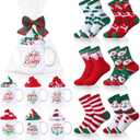 Baderke 6 Set Christmas Mug Gift Set Include Christmas Coffee Mugs 12 oz Xmas Fuzzy Socks Gift Bags and Ribbons DIY Mug Ideas for Women Xmas Winter Birthday Gifts (non-microwavable)(Classic)