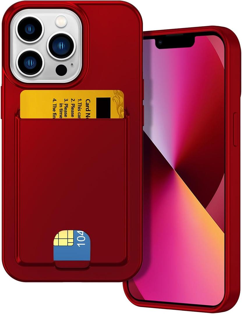 Petocase for iPhone 13 Pro Max Wallet Case 6.7in,Card Holder Slot Ultra Bling Slim Clear Flexible TPU Gel Rubber Silicone Protective Phone Case for Apple iPhone 13 Pro Max-Red