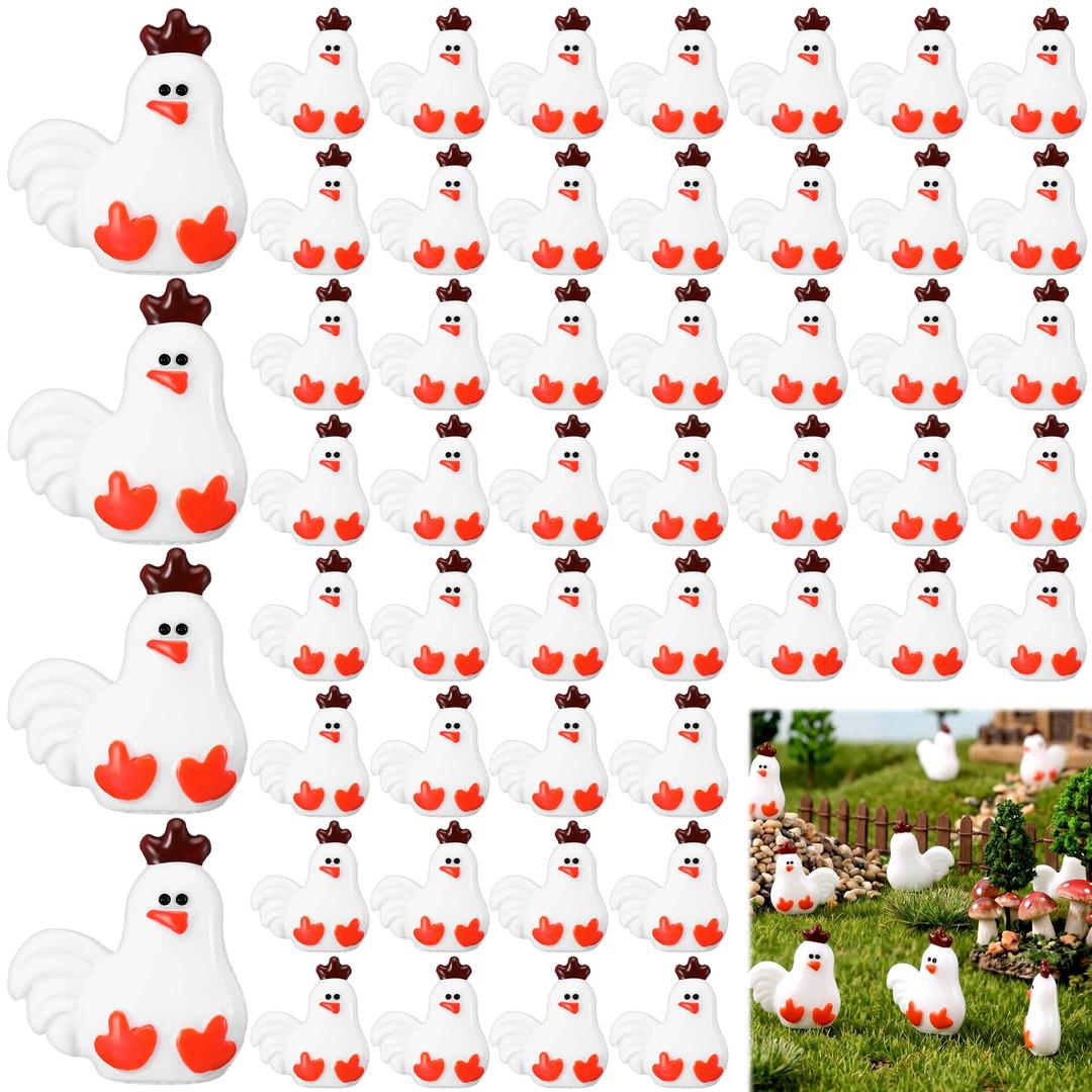 4 x Suzile 50 Pcs Mini Resin Chicken Figurine Mini Hen Decor Miniature Chickens Figurine Ornament Farm Animals Model for Garden Moss Landscape Farmhouse Home Decoration DIY Crafts (Cute)