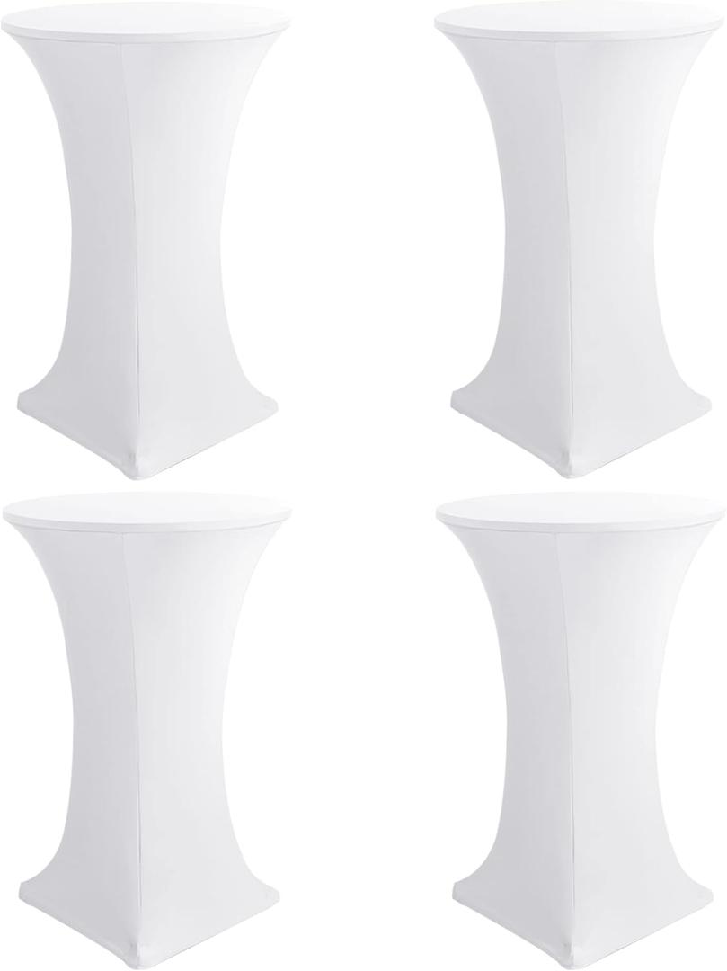 HolidayIdeas Cocktail Table Covers, 4 Pack - Fitted Stretch Spandex Square Corners Cocktail Tablecloths (White, Fit for 30"-32" Diameter x 43" Height Tables)
