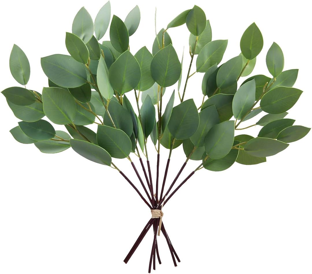 GREENTIME 8 Pack Artificial Greenery Stems 13 Inches Faux Eucalyptus Leaves Stems for Vase Bridal Wedding Bouquet Table Centerpiece DIY Wreath Decor (Hgreen)