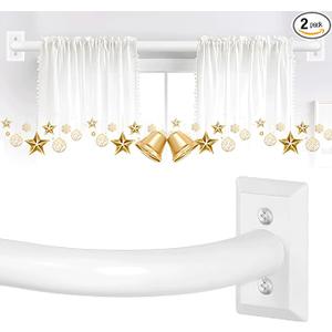 White Wrap Around Curtain Rods 2 Pack:Blackout Adjustable Window Curtain Rod,Room Darkening Heavy Duty Curved French Metal Single Drapery Rods for Bedroom Kitchen Easy Install,Pure White 48-90"