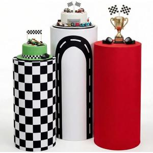 Tranqun 3 Pack Racing Car Theme Spandex Cylinder Stand Covers High Elasticity for Racing Car Theme Birthday Party Decorations Boys Baby Shower Festa Parties Cake Desserts Tablecloth
