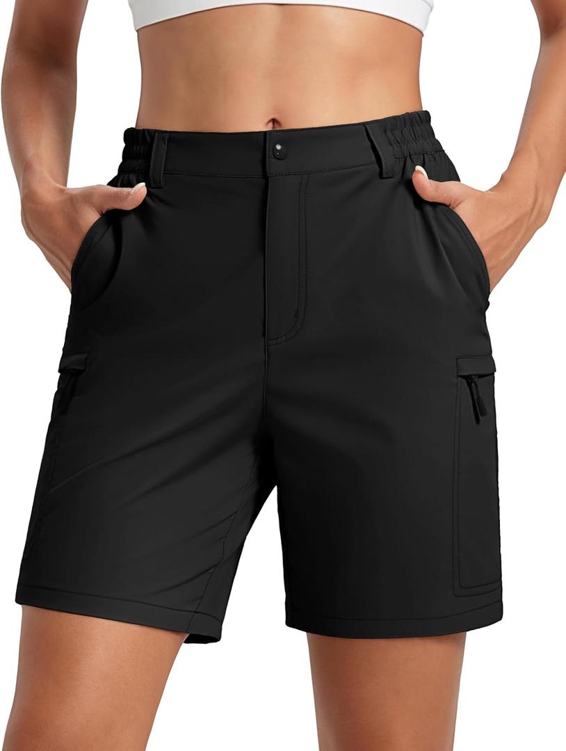 MAGCOMSEN Womens 7" Hiking Cargo Shorts Quick Dry Lightweight Golf Shorts with Pockets for Summer Casual Travel Outdoor Small