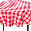 Hiasan Checkered Round Tablecloth 60 Inch - Waterproof Stain and Wrinkle Resistant Washable Fabric Table Cloth for Holiday Day, Dining Room, Outdoor Picnic, Red and White Gingham Pattern