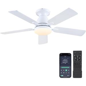 Mpayel Ceiling Fans with Lights, 46'' Indoor Low Profile Ceiling Fan with Light and Remote, Modern Flush Mount Ceiling Fan for Bedroom, LED Dimmable DC Reversible Motor, White