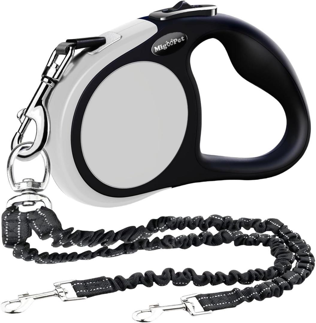 Double Retractable Dog Leash for Two Dogs Up to 110 lbs - 16 ft Coupler Leashes for Small Medium Dogs - One Locked System, Non Slip Grip, Tangle Free (Grey)