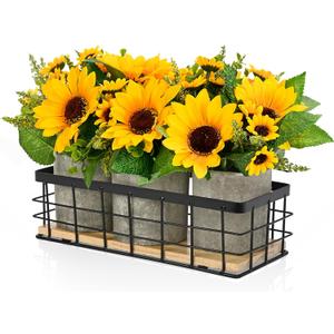 Sunflower Artificial Flowers, Fake Sunflower Table Centerpiece Decor, Artificial Fall Flowers Arrangement Farmhouse Decoration for Home Bathroom Kitchen, Yellow