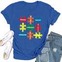 Qskall Autism Awareness Shirt for Women: Autism Puzzle Piece Tshirt Autism Be Kind Tee Shirts