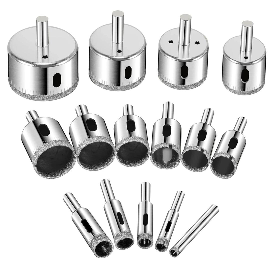 Diamond Drill bits, 15 PCS Diamond Hole Saw Drill Bit Set for Tile Pot, Glass Drill bits for Ceramic Bottles Porcelain Marble Granite Stone