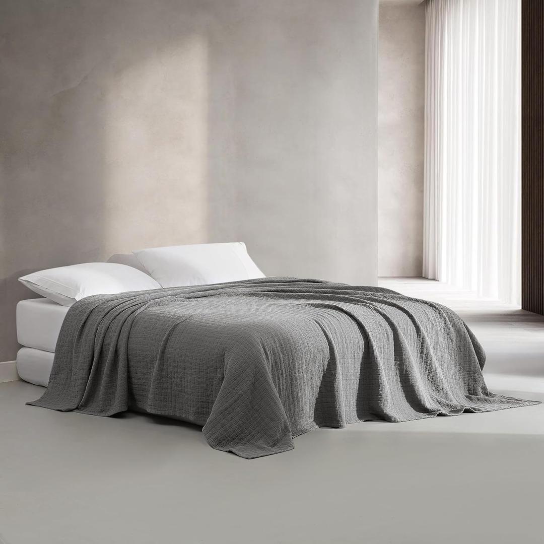 Calvin Klein - Queen Coverlet, Cotton Jacquard Bedding, Garment Washed Home Decor for Soft & Relaxed Feel (Graphite, Queen)