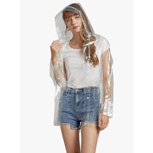 Freesmily Women Clear Raincoat EVA Waterproof Rain Jacket Coat with Detachable Hood,  Bust: 60 inch Freesmily Women Clear Raincoat EVA Waterproof Rain Jacket Coat with Detachable Hood,  Bust: 60 inch